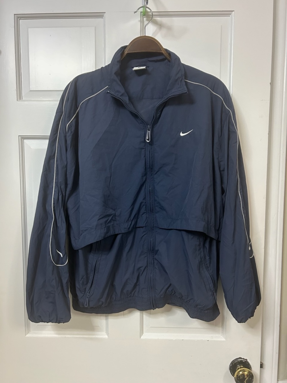 Vintage Nike Navy Blue Lightweight Bomber Jacket with Reflective Piping
